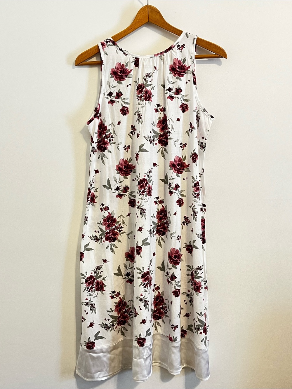 NWT Garnet Hill Silk Trim Nightgown Organic Cotton Sleeveless Rosette Floral - Picture 6 of 11
